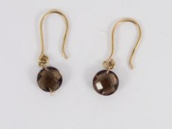 SMOKY QUARTZ DROP EARRINGS 9CT GOLD LADIES STUNNING 375 0.9G EU27