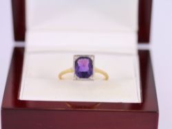 AMETHYST AND DIAMOND RING 18CT GOLD BEAUTIFUL LADIES IDEAL GIFT SIZE L 1/2 E51