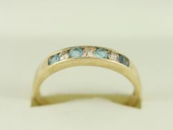 DIAMOND SKY BLUE TOPAZ HALF ETERNITY RING 9CT GOLD LADIES SIZE S 375 2.1G DE3