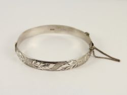 FLORAL HINGED BANGLE STERLING SILVER LADIES STUNNING BRACELET 7.25