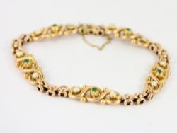SEED PEARL & TSAVORITE BRACELET 15CT GOLD LADIES VINTAGE STUNNING 15G