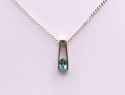 AQUAMARINE GEMSTONE PENDANT CHARM CUBAN CHAIN NECKLACE 16.5