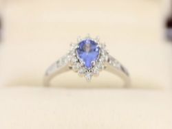 ILIANA DIAMOND TANZANITE HALO RING 18CT WHITE GOLD LADIES SIZE O 750 3.8G BJ19