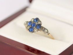 SAPPHIRE CLUSTER RING 9CT GOLD STERLING SILVER LADIES SIZE Q 375 2G BT15