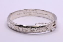 STERLING SILVER FLORAL BANGLE BRACELET LADIES VINTAGE FLOWER 7.5