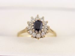 SAPPHIRE HALO RING 9CT GOLD LADIES STUNNING SIZE H 375 1.6G BG85