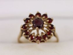 GARNET CLUSTER RING 9CT GOLD LADIES STUNNING SIZE M 375 3.2G AM49