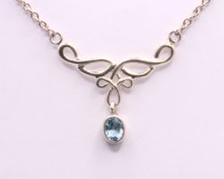 AQUAMARINE GEMSTONE PENDANT CHARM CHAIN NECKLACE 17.5