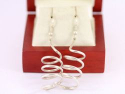 LADIES SPIRAL DROP EARRINGS STERLING SILVER STUNNING 925 8.8G ST72