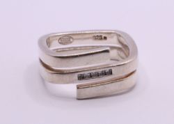 FOSSIL SQUARE RING SIZE P STERLING SILVER DIAMONDS SIMULATED VINTAGE 8.5G