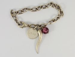 CABLE LINK BRACELET STERLING SILVER CORNICELLO LOVE CHARM 7.75