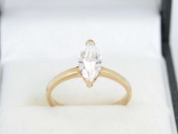 SOLITAIRE ENGAGEMENT RING MARQUISE CUT 9CT YELLOW GOLD SIZE M 1/2 A34