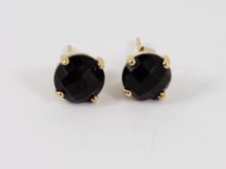 ONYX STUD EARRINGS 9CT GOLD LADIES STUNNING 375 1.8G EU28