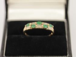 DIAMOND & EMERALD RING 9CT GOLD LADIES SIZE N 1/2 375 1.5G IF18