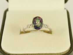 DIAMOND & MYSTIC QUARTZ RING 9CT WHITE GOLD LADIES SIZE N 1/4 375 2G FJ81