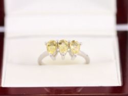 CITRINE TRILOGY RING STERLING SILVER LADIES STUNNING SIZE N 1/2 925 2.4G AX61