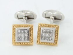 GENTS DIAMOND CUFFLINKS STUNNING BI METAL 18CT GOLD FORMAL DRESS 750 V5