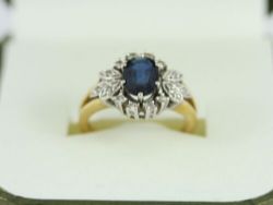 DIAMOND AND SAPPHIRE HALO RING 18CT GOLD LADIES SIZE J 1/4 750 4G CZ59