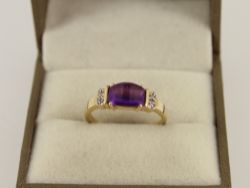 DIAMOND & AMETHYST RING 9CT GOLD LADIES SIZE N 375 2.1G IC89