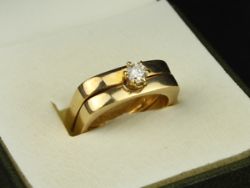 DIAMOND SOLITAIRE & WEDDING BAND 14K GOLD LADIES SIZE K 585 11.1G FE97