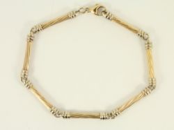 TWISTED BAR LINK BRACELET TWO TONE 9CT GOLD LADIES STUNNING 375 9G FJ84
