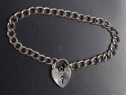 TWISTED CURB CHAIN BRACELET STERLING SILVER HEART PADLOCK CLASP 7