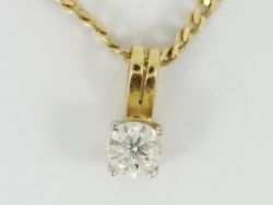 DIAMOND SOLITAIRE PENDANT 18CT TWO TONE GOLD LADIES NECKLACE 750 3.5G EO28