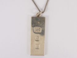 VINTAGE BULLION BAR PENDANT STERLING SILVER NECKLACE 16