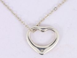 DIAMOND HEART PENDANT STERLING SILVER LADIES STUNNING NECKLACE 925 2.8G OM90