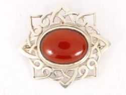 CARNELIAN CELTIC BROOCH STERLING SILVER LADIES VINTAGE 925 8.2G CM37