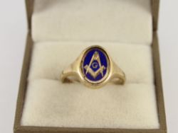 MASONIC SWIVEL SIGNET RING 9CT YELLOW GOLD GENTS SIZE O 1/2 375 5.7G IE6