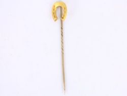 HORSE SHOE TIE PIN 15CT GOLD BROOCH GENTS VINTAGE GOOD LUCK LUCKY 1.6G AG91