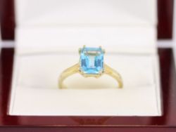 AQUAMARINE SOLITAIRE RING STERLING SILVER LADIES GOLD SIZE N 1/2 925 2.9G AX95