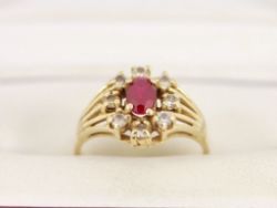 RUBY HALO RING 9CT GOLD LADIES STUNNING SIZE M 375 3.4G CA37