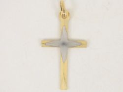 CROSS PENDANT 14K GOLD CRUCIFIX LADIES GENTS 585 TWO TONE 1G B25