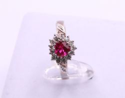 RUBY GEMSTONE RING SIZE N DIAMONDS STERLING SILVER HEART SIMULATED 4.8G