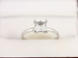 SOLITAIRE RING STERLING SILVER PRINCESS CUT LADIES SIZE P 1/2 925 2G AX44