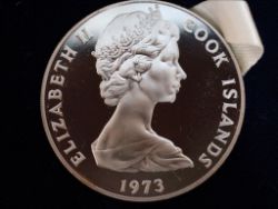 1973 COOK ISLAND TWO DOLLAR SILVER PROOF COIN CORONATION RARE 925 H79