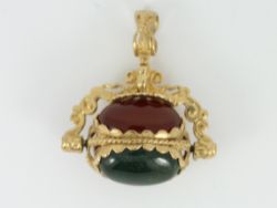 VINTAGE AGATE FOB 9CT GOLD POCKET WATCH ALBERT CHAIN 375 6.9G EO52