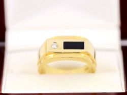 DIAMOND SOLITAIRE RING 14K GOLD LADIES ONYX SIZE S 1/4 585 AD2