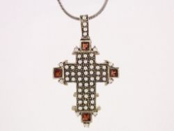 GARNET SEED PEARL CROSS PENDANT STERLING SILVER LADIES NECKLACE 925 19.1G BS6