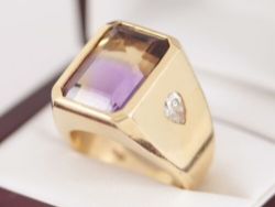 EXCEPTIONAL DIAMOND AND DICHROIC QUARTZ RING 14K GOLD SIZE S 1/2 585