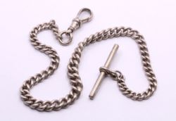 VINTAGE STERLING SILVER POCKET WATCH ALBERT CHAIN T-BAR CLASP 11.5