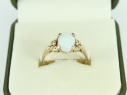 DIAMOND & OPAL RING 9CT GOLD LADIES SIZE O 1/4 375 2.4G FR64