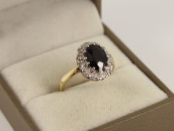 DIAMOND & SAPPHIRE HALO RING 14K YELLOW GOLD LADIES SIZE M 3/4 585 3.7G