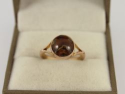 BROWN AGATE RING 9CT ROSE GOLD LADIES SIZE N 3/4 375 2.8G ID71