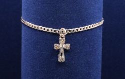 925 STERLING SILVER CHAIN BRACELET CZ STONE CROSS PENDANT LENGTH 7