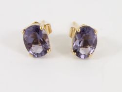 AMETHYST STUD EARRINGS 9CT GOLD LADIES STUNNING 375 1.3G EU26
