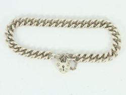 CURB CHAIN BRACELET STERLING SILVER HEART PADLOCK CLASP 7