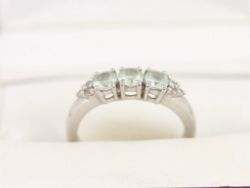 AQUAMARINE TRILOGY RING STERLING SILVER LADIES STUNNING SIZE N 1/2 925 2.5G AZ8
